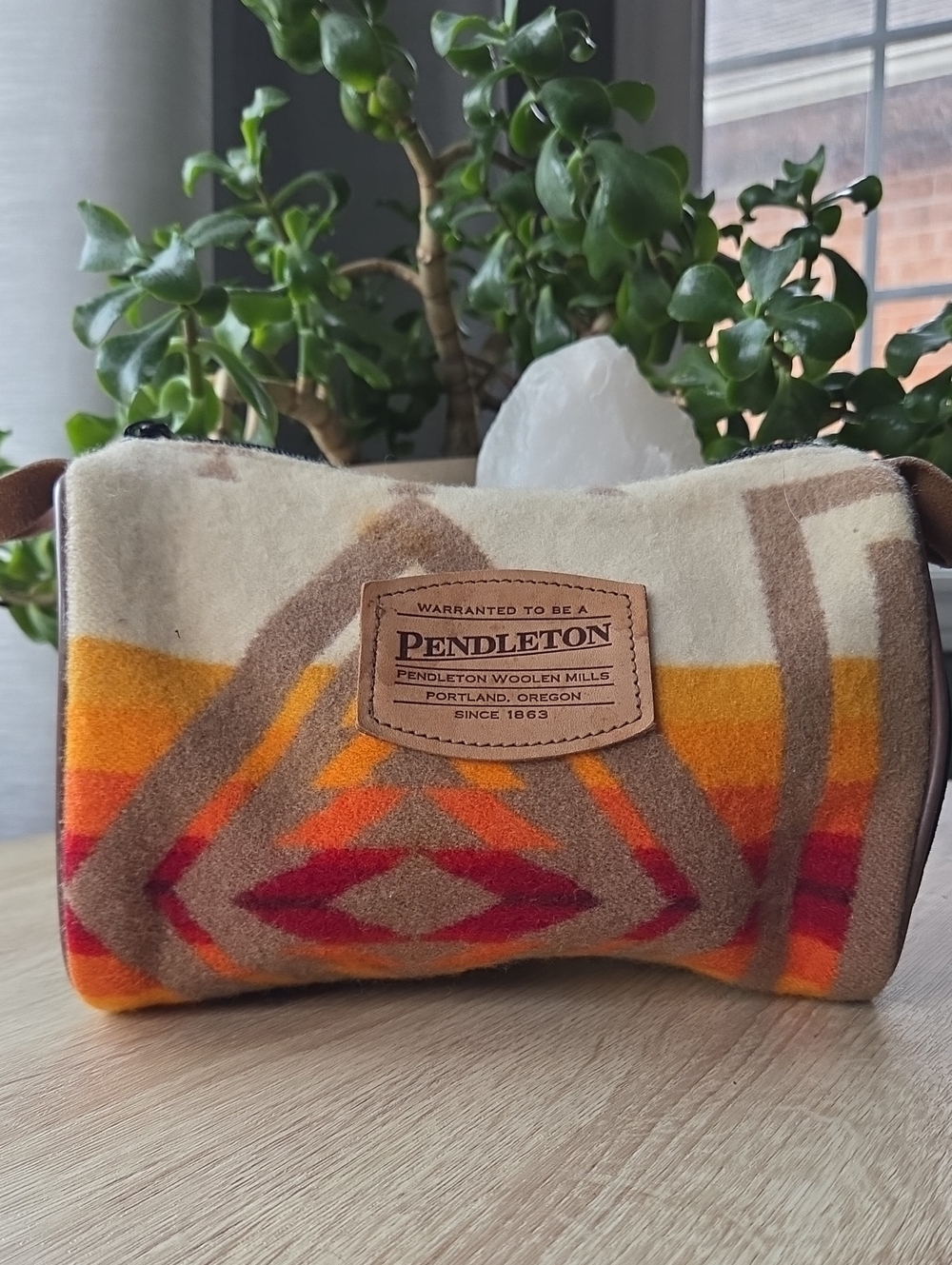 Pendleton Geometric Wool Travel Pouch in Cream, Orange & Red